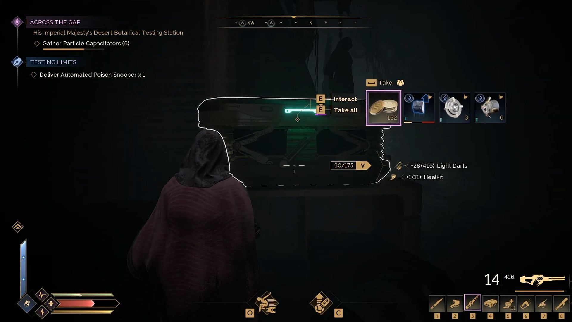 Loot both large and small containers in the testing stations